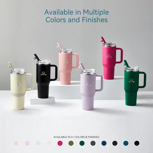 Miniatura 6 de Gpeng 30/40/50 oz Vaso con asa, botellas de agua con tapa de popote, taza de viaje de acero inoxidable aislada compatible con portavasos, mantiene