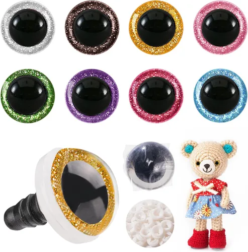 Miniatura 7 de MUCUNNIA 120 ojos de seguridad de 0.315 pulgadas para Amigurumi Ojos de seguridad de plástico con purpurina para ganchillo con arandelas, ojos