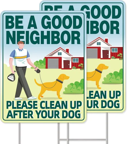 Miniatura 8 de Señales de cuidado con el perro, paquete de 2 carteles de 33x25 cm doble cara, plástico corrugado, estacas de metal en H, señales de perro