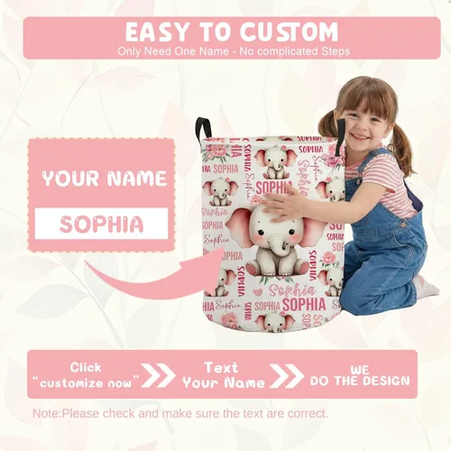 Miniatura 4 de ZOE DAVISON Cestas de lavandería personalizadas de elefante, regalos personalizados de elefante, cesta de lavandería con nombre personalizado