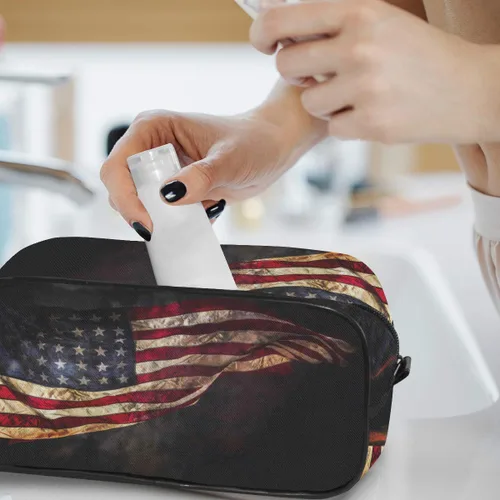 Miniatura 6 de Neceser de viaje de nailon, kit de afeitado, estuche de maquillaje, organizador de cosméticos para hombres y mujeres (bandera estadounidense)
