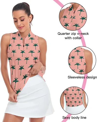 Miniatura 2 de Soneven Camiseta polo sin mangas para mujer, de secado rápido, cuello en V, ligera, con protección UV 50+