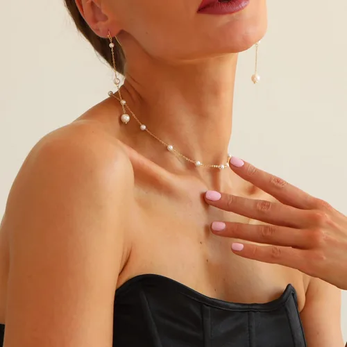 Miniatura 4 de foyjoey Gargantilla de perlas delicadas, ajustable, hecha a mano, collar de cadena de cuentas de oro para mujer, dama de honor, boda, joyería
