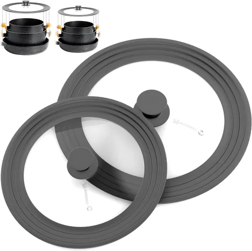 Miniatura 10 de Tapa universal para ollas y sartenes de 7.5 a 9.5 pulgadas, tapa de vidrio templado con borde de silicona de tamaño automático, color negro