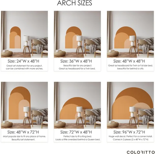 Miniatura 6 de Mostaza - Vinilo decorativo para pared, diseño de arco moderno para despegar y pegar, mural bohemio autoadhesivo extraíble, adhesivo para cabecero