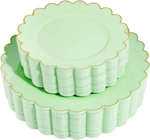 Miniatura 10 de LIYH - 120 platos de plástico azul bebé con borde dorado, platos desechables de plástico azul claro, incluye 60 platos llanos de 10.25 pulgadas y 60
