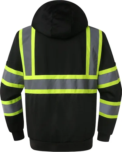 Miniatura 5 de JKSafety Sudadera de seguridad de alta visibilidad para hombres y mujeres, sudadera con capucha y cremallera de alta visibilidad con tiras