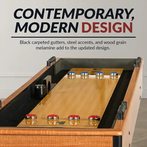 Miniatura 7 de Hathaway Daulton Mesa de shuffleboard de 9 pies para salas de juegos familiares con paredes laterales acolchadas, niveladores de patas, 8 discos