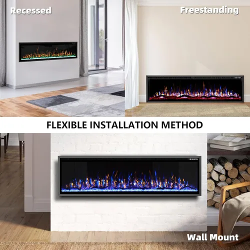 Miniatura 5 de BREEZEHEAT - Chimenea eléctrica de 183 cm para empotrar y colocar en la pared, chimenea lineal, calentador de 750/1500 W con control de temperatura