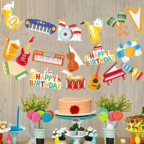 Miniatura 8 de 3 pancartas de instrumentos musicales para decoración de fiesta de música, instrumentos musicales, guirnaldas para fiesta de cumpleaños temática