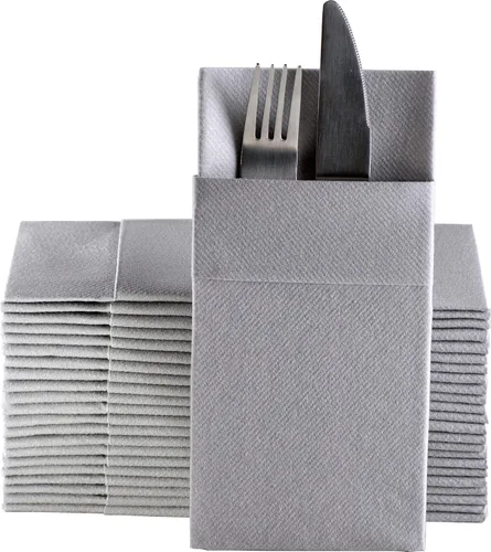 Miniatura 6 de Servilletas de papel desechables azul bebé con bolsillo incorporado para cubiertos, servilletas de tacto de lino absorbentes para cocina, baño