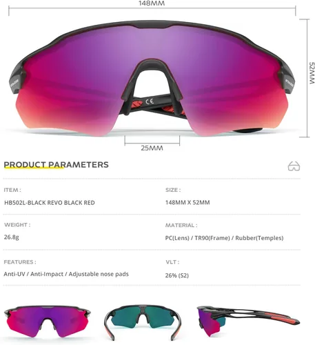 Miniatura 4 de Gafas de ciclismo, lentes deportivos polarizados con marco irrompible TR90, anti-UV400