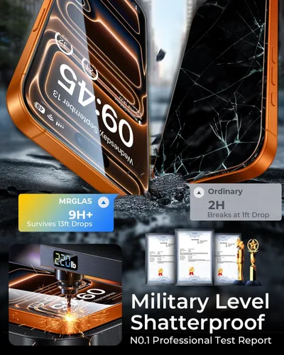 Miniatura 3 de MRGLAS TOP 9H+ Vidrio 2+2 Packs para iPhone 17 Pro Max Protector de Pantalla con Protector de Lente de Cámara [Sin Burbujas][Protección Militar 10X]