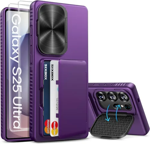 Miniatura 31 de Funda para Samsung Galaxy S25 FE, tarjetero integrado, soporte y cubierta para lente, prueba de caídas de grado militar, borde de silicona suave