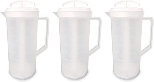 Miniatura 7 de JBK Pottery Jarra mezcladora azul de 2 cuartos con émbolo, jarra mezcladora de plástico sin BPA para jugos, leche, té, batidos y más, apta