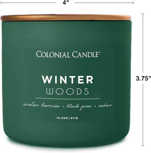 Miniatura 4 de Colonial Candle Winter Woods - Vela perfumada en frasco, colección Pop of Color, 3 mechas, verde, 14.5 onzas, hasta 60 horas de combustión