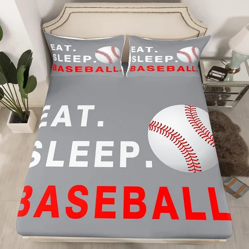 Miniatura 3 de Feelyou Juego de sábanas de béisbol para niños, juego de sábanas con temática deportiva de pelota, tamaño individual, para niños, adolescentes