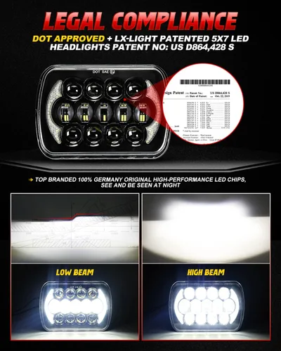 Miniatura 3 de LX-LIGHT 105W 1000% Brillante Faros LED Negros H6054 5x7 7x6 DRL Antirreflejos Haz Sellado Alto/Bajo Compatible con Jeep Wrangler YJ Cherokee XJ