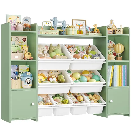 Miniatura 7 de FOTOSOK Organizador de almacenamiento de juguetes con 8 cubos de juguetes, organizador de juguetes para niños con 6 cubos de almacenamiento