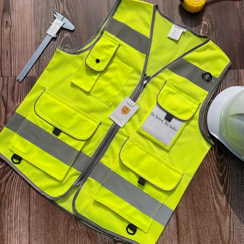 Miniatura 5 de TCCFCCT Chaleco de seguridad de malla para hombres y mujeres, chaleco de alta visibilidad con 9 bolsillos para seguridad, chaleco reflectante