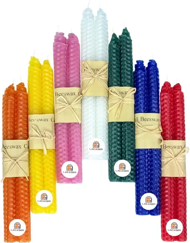 Lacaser Velas cónicas de cera de abeja natural a granel, candelabros de colores en colores del arcoíris, sin humo y sin perfume, velas de 9 pulgadas