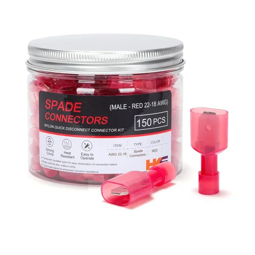 Miniatura 8 de HKS 200 PCS (100 pares) conectores de pala de nailon aislados macho y hembra de 22-10 AWG – Terminales de cable de desconexión rápida, kit