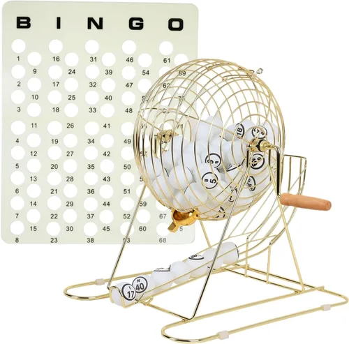 GSE Games & Sports Expert Juego de bingo profesional con jaula extragrande, bolas de tamaño de ping pong de 1.5 pulgadas, tablero maestro. Ideal