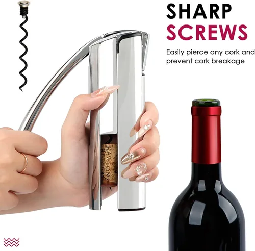Miniatura 7 de KAYCROWN Abridor de vino, sacacorchos de palanca vertical de acero inoxidable con cortador de lámina, espiral extra y caja de regalo premium