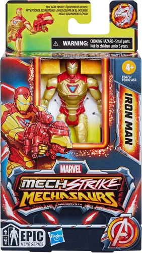 Miniatura 6 de Marvel Mech Strike Mechasaurs Iron Man Figura de acción, 4 pulgadas, con accesorio de arma, juguetes para niños a partir de 4 años, tamaño mediano