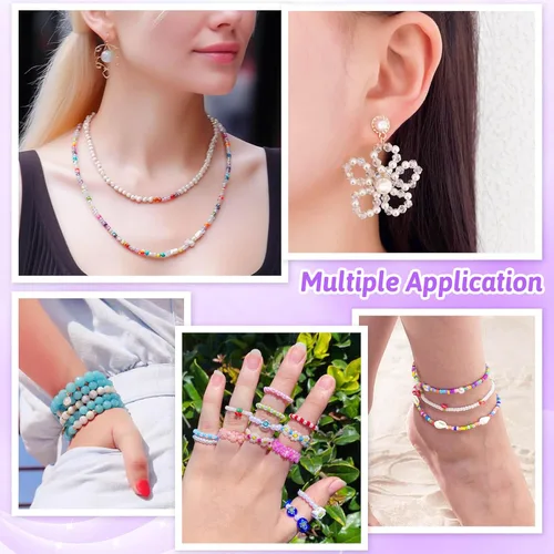Miniatura 6 de PAXCOO 12 rollos de hilo elástico Crystal Tec para pulseras, cordón de hilo elástico para cuentas de 0.031 pulgadas, hilo de joyería para pulseras