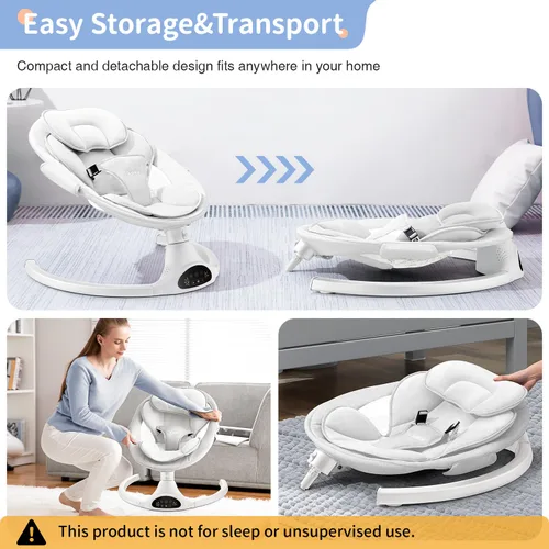 Miniatura 7 de LAREX Columpio de bebé eléctrico portátil para niños pequeños, balanceador de bebé para recién nacidos niño niña, 5 velocidades de balanceo