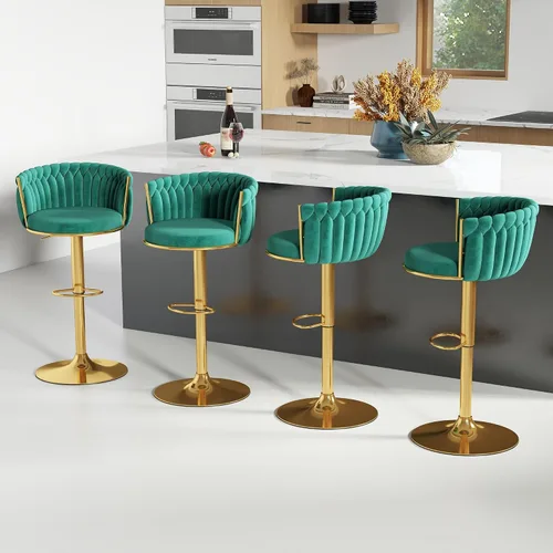 Miniatura 27 de ABET Taburete de Bar Dorado 1UN, Taburetes Giratorios de Terciopelo, Taburetes de Altura Ajustable con Respaldo Tejido, Taburetes de Cocina Modernos