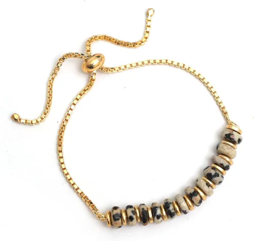 Miniatura 73 de Natural Heishi Beads With Spacers Slider Bracelet Gemstone Healing Jewelry With 14k Yellow Gold Plated 8- Inch Adjustable Length