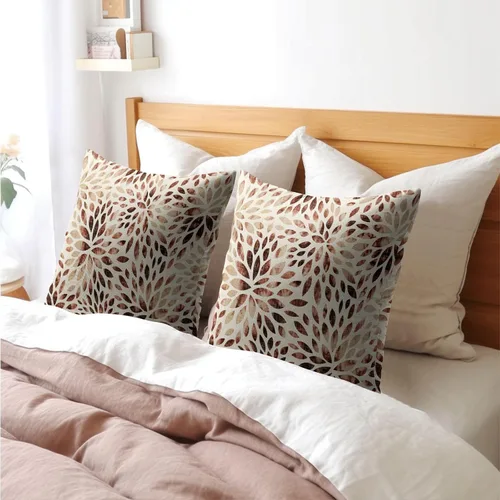 Miniatura 8 de Juego de 2 fundas de almohada de dalia rojo burdeos de 16 x 16 pulgadas, fundas de almohada geométricas rústicas de flores de algodón y lino