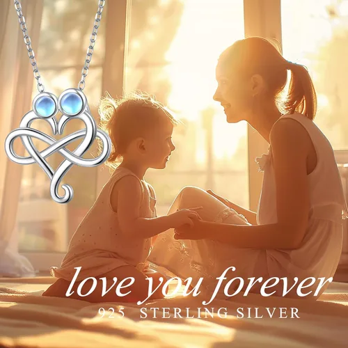 Miniatura 24 de Cadena de plata esterlina y dije de corazón y animal tierno con palabras grabadas, cadena de 18 pulgadas, para mujeres y niñas