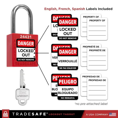 Miniatura 4 de TRADESAFE Juego de cerraduras de bloqueo - 7 cerraduras de loto rojas, cerraduras de bloqueo con llave diferente, 1 llave por cerradura, candados