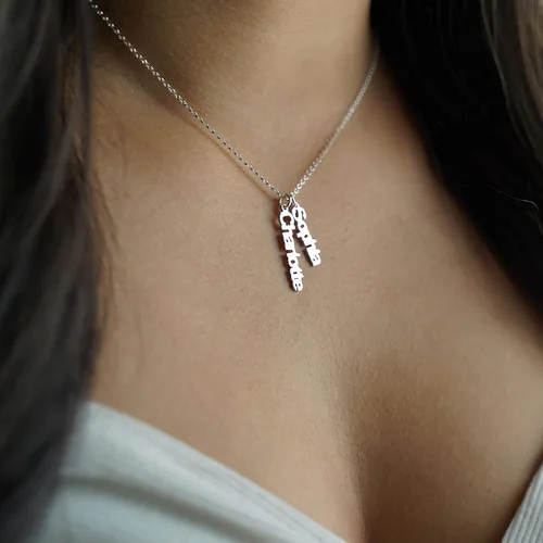 Miniatura 3 de AJ's Collection Collar personalizado de plata de ley con placa de identificación lateral doble. Personaliza dos encantos. Elección de cadena