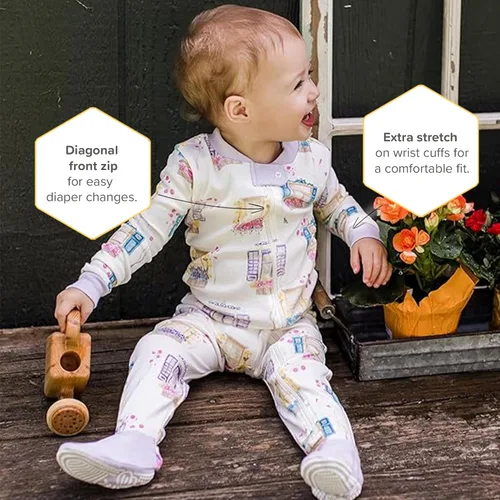 Miniatura 127 de Burt's Bees Baby Pijama para bebé niña, 100% algodón orgánico, pijama de una pieza, overol diagonal con cremallera, ajuste cómodo
