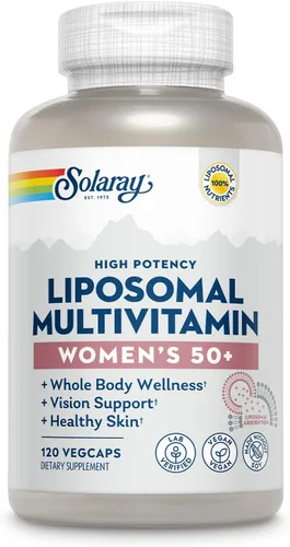 SOLARAY Multivitamínico liposomal para mujeres 50 Plus, absorción mejorada con hierro, vitamina D, vitamina C, B12, biotina y más, apoyo