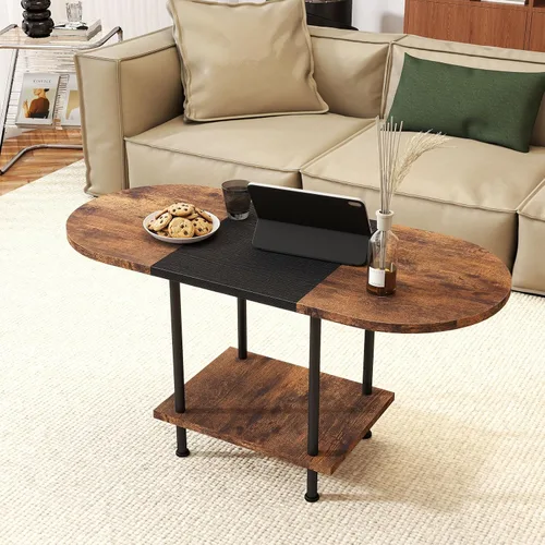 Miniatura 8 de Mesas de café, mesa central moderna con estante de almacenamiento, mesa de 2 niveles para sala de estar, diseño moderno de dos tonos (negro mezclado)