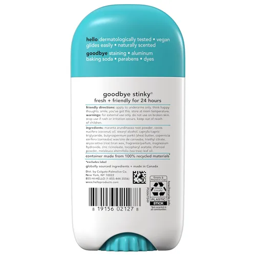 Miniatura 2 de hello Desodorante limpio y fresco sin aluminio para mujeres y hombres con carbón, frescura de 24 horas, desodorante libre de bicarbonato de sodio