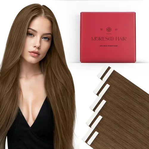Miniatura 26 de Moresoo Extensiones de cabello humano real con cinta adhesiva, sin costuras, #1 negro azabache, 20 piezas, 1.76 oz (50 g), 24 pulgadas