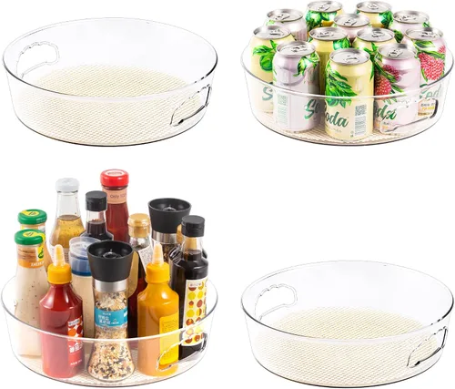 Miniatura 9 de Paquete de 2 organizadores de gabinete Lazy Susan con asa de 12 pulgadas, tocadiscos giratorios transparentes Lazy Susan para despensa, fregadero