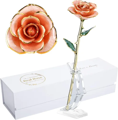 Miniatura 13 de Rosa de regalo para el día de San Valentín, rosa real bañada en oro es atractiva y forma natural, el mejor regalo para aniversario, boda, día de San