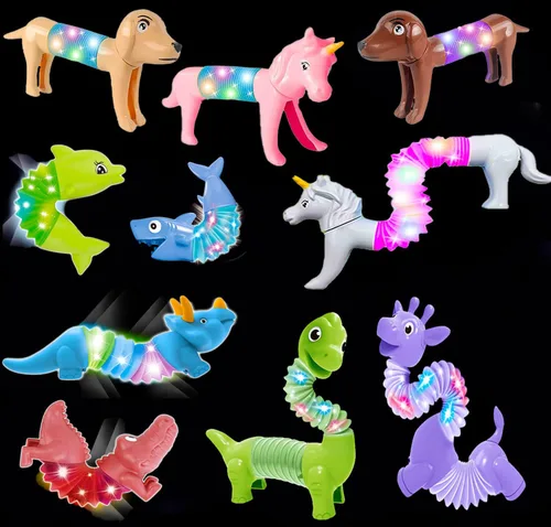 Miniatura 9 de Tubos Pop de Animales Juguetes Fidget 10PCS, Juguetes Sensoriales para Autismo y Alivio del Estrés, Juguetes de Viaje para Coche y Avión, Rellenos