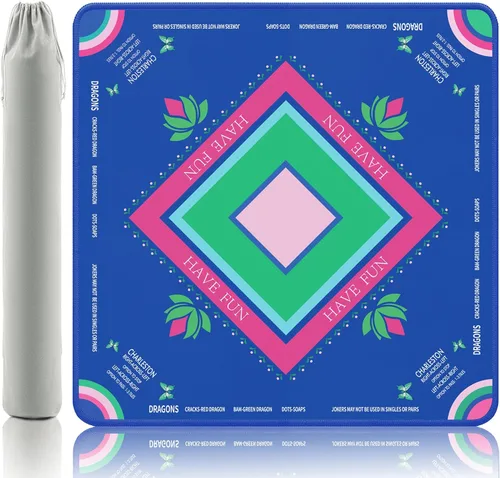 Miniatura 12 de Alfombrilla de Mahjong Turquesa Gedgan con Arte de Loto y Mariposa - Alfombrilla de Goma Estilo Pintada a Mano de 32.4x32.4 Pulgadas, Superficie