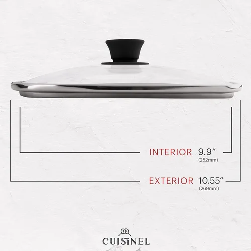 Miniatura 4 de Cuisinel - Sartén de hierro fundido cuadrada para parrilla + tapa de vidrio + raspador de sartén + cubierta de mango - Sartén con nervaduras