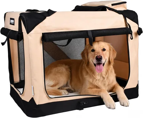 Miniatura 13 de JESPET Jaulas suaves para perros para mascotas, 3 puertas, plegables, con correas y tapete de forro polar para perros, gatos, conejos, uso