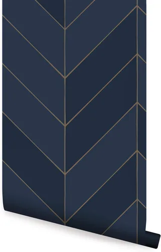Miniatura 5 de Simple Shapes Gold Lines - Papel tapiz de vinilo Chevron para despegar y pegar (hoja individual, 2 x 9 pies, color blanco hueso)