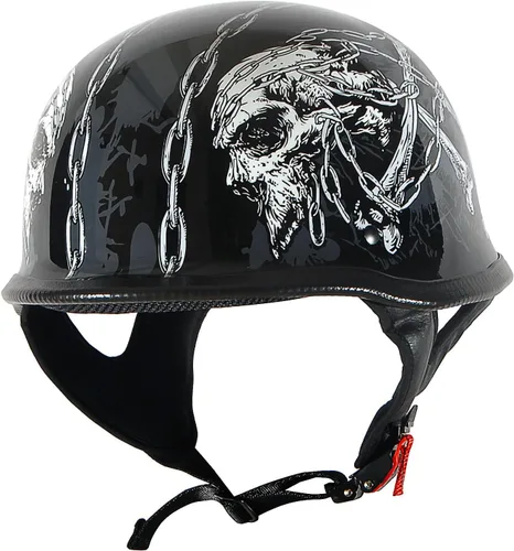 Miniatura 3 de 1Storm Casco de motocicleta de estilo abierto con diseño de media cara alemán con certificación DOT: HKY602 Calavera con cadena Calavera de cadena